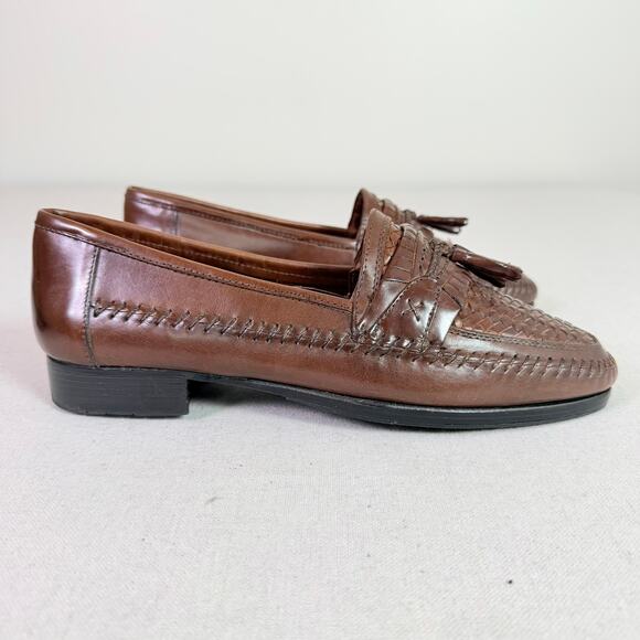 Stacy Adams Woven Tassel Loafers Men\'s 9.5M Brown Leather Y2K Classic Preppy